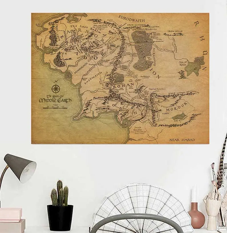 Banmu Middle Earth Retro Near Harad City Map Wall Art Poster Vintage Map  Wall Canvas Paintings Livingroom Home Decor