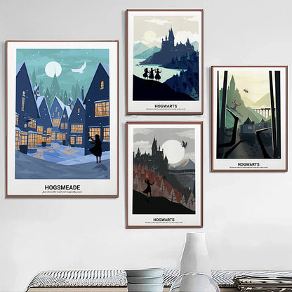 Movie Hogwart Castle Poster and Print Castle Lake Sun Mountain Canvas Painting Abstract Picture For Kid Room Home Decor Wall Art - niceart