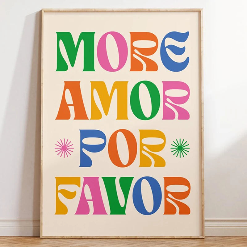 Nordic More Mas Amor Por Favor Spanish Quote Poster Print Canvas Painting Trendy Pink Love Quote Wall Art Room Home Decoration - NICEART