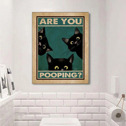 Are You Pooping Bathroom Poster Funny Bathroom Sign Canvas Print Cute Black Cat Quote Art for Painting Wall Picture Toilet Decor - niceart