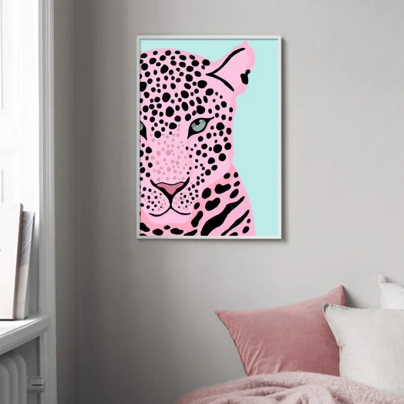 Wild Leopard Tiger Vase Flower Rainbow Girl Power Wall Canvas Painting Lips Abstract Nordic Poster Art Picture For Home Decor - NICEART