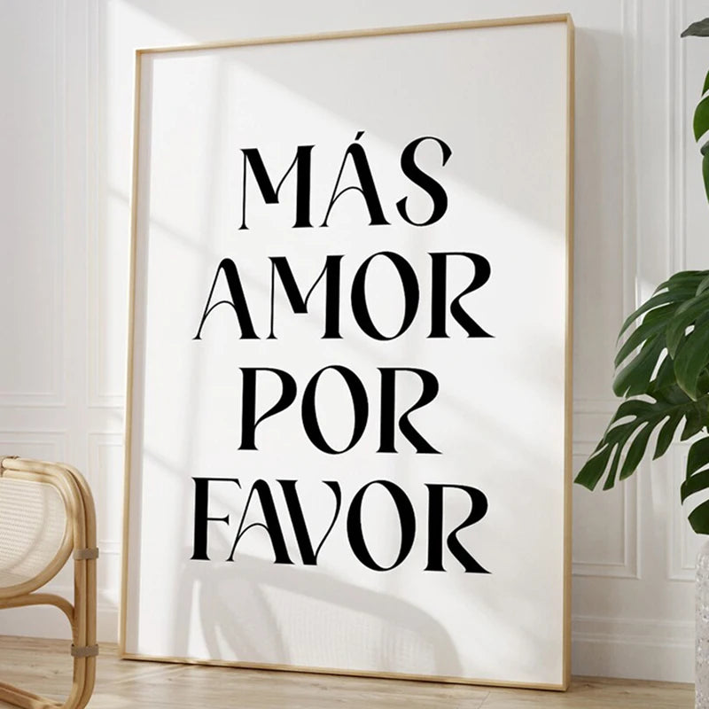 Nordic More Mas Amor Por Favor Spanish Quote Poster Print Canvas Painting Trendy Pink Love Quote Wall Art Room Home Decoration - NICEART