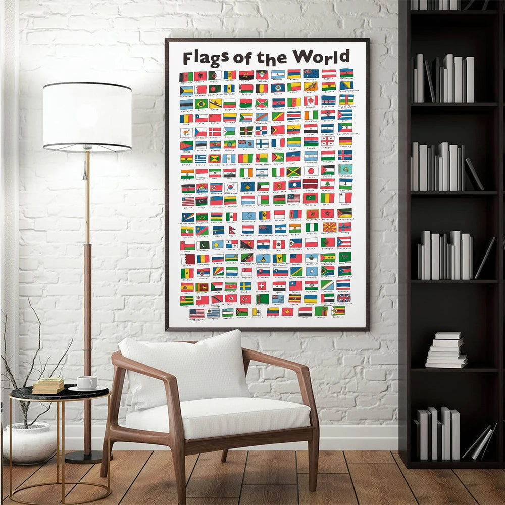 World Flags Poster Countries Flags Painting Canvas Wall Art Educational Kids Nursery Wall Pictures for Living Room Home Decor - niceart