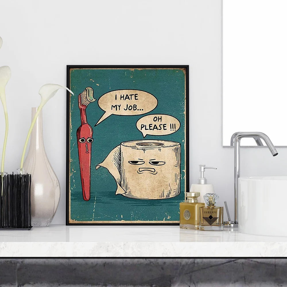 I Hate My Jobs Funny Toothbrush And Toilet Paper Poster Print Unique Humorous Canvas Painting Wall Art Picture Bathroom Decor - NICEART