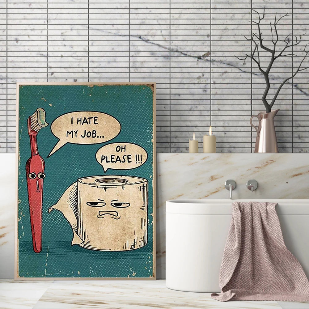 I Hate My Jobs Funny Toothbrush And Toilet Paper Poster Print Unique Humorous Canvas Painting Wall Art Picture Bathroom Decor - NICEART