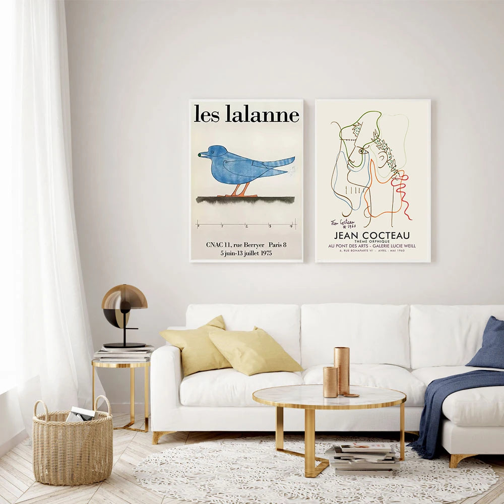 Vintage Les Lalanne Blue Bird Poster Prints Jean Cocteau Abstract Canvas Painting Exhibition Wall Art Pictures Livingroom Decor - NICEART