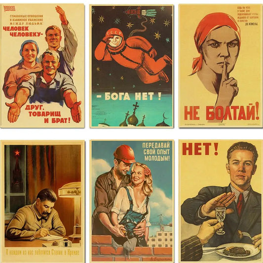 Vintage Russian Propaganda Poster The Space Race Retro USSR  Posters and Prints Kraft Paper Wall Art Home Room Decor - NICEART