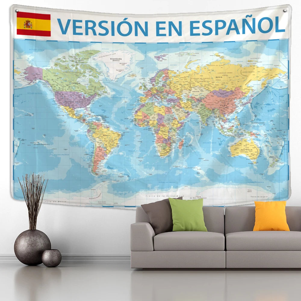 Spain Map Tapestry Wall Hanging Bohemian Style Art Science Fiction Psychedelic Mandala Living Room Home Decor