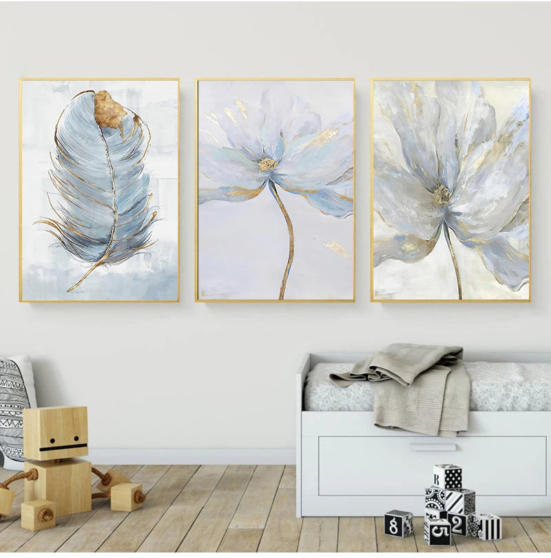 Scandinavian Flower Canvas Art Abstract Painting Print Feather Decoration Picture for Living Room Nordic Home Decor Wall Poster - NICEART