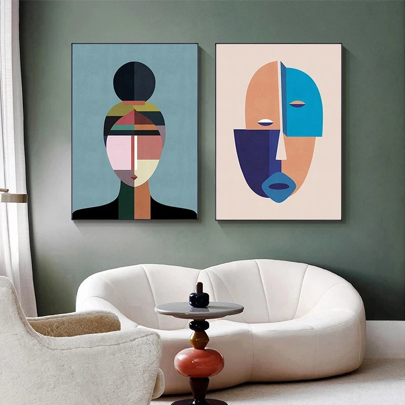 Abstract Face Wall Canvas Geometric Color Block Posters and Prints Wall Art Pictures for Modern Room Living Room Home Decoration - NICEART