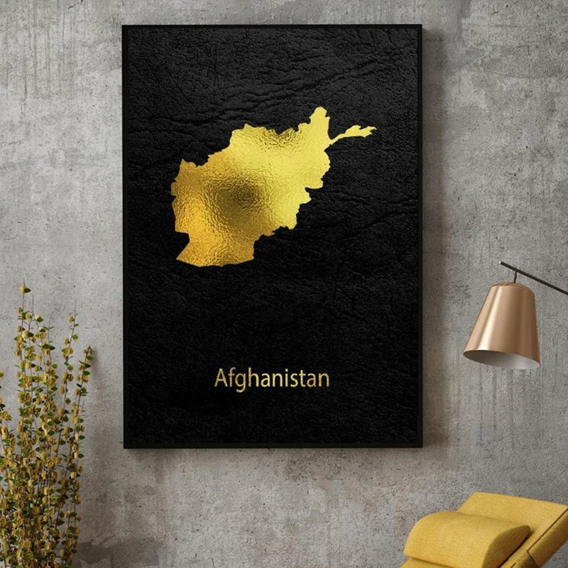 Golden Map Art Afghanistan Canvas Painting Mural Art Prints Wall Poster Nordic Wall Pictures Living Room Decoration Cuadros - NICEART