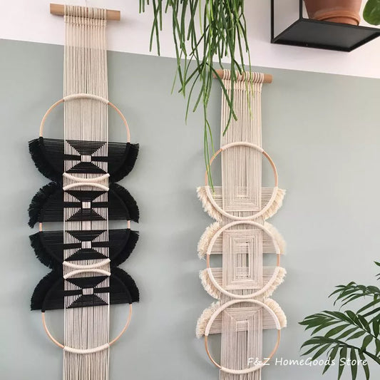 Creative Wooden Round Cotton Wall Decoration Macrame Wall Hanging Tapestry Hand Woven Simple Mandala Style For Room House Decor