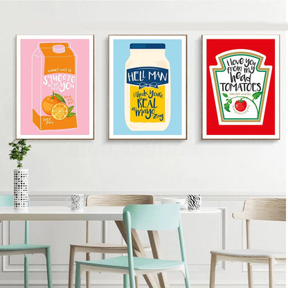 Nordic Fruit Juice Tomatoes Picture Wall Art Color Quote Girls Home Poster Print Modular Canvas Painting For Kitchen Home Decor - NICEART