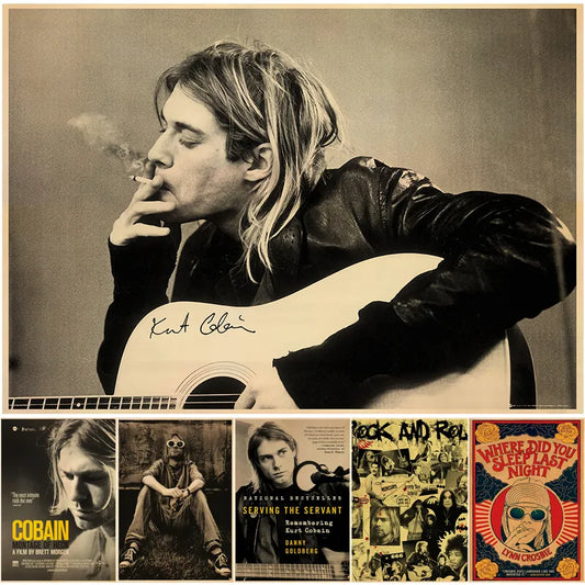 Singer Kurt Cobain Posters Rock and Roll Music Retro Kraft Paper Sticker DIY Vintage Room Bar Cafe Decor Gift Art Wall Paintings - NICEART