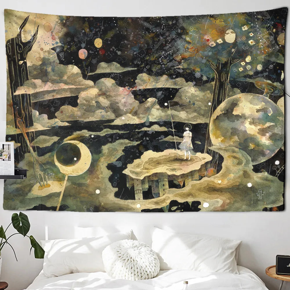 Cartoon Illustration Tapestry Wall Hanging  Psychedelic Astrology Divination Children's Room Dream - NICEART