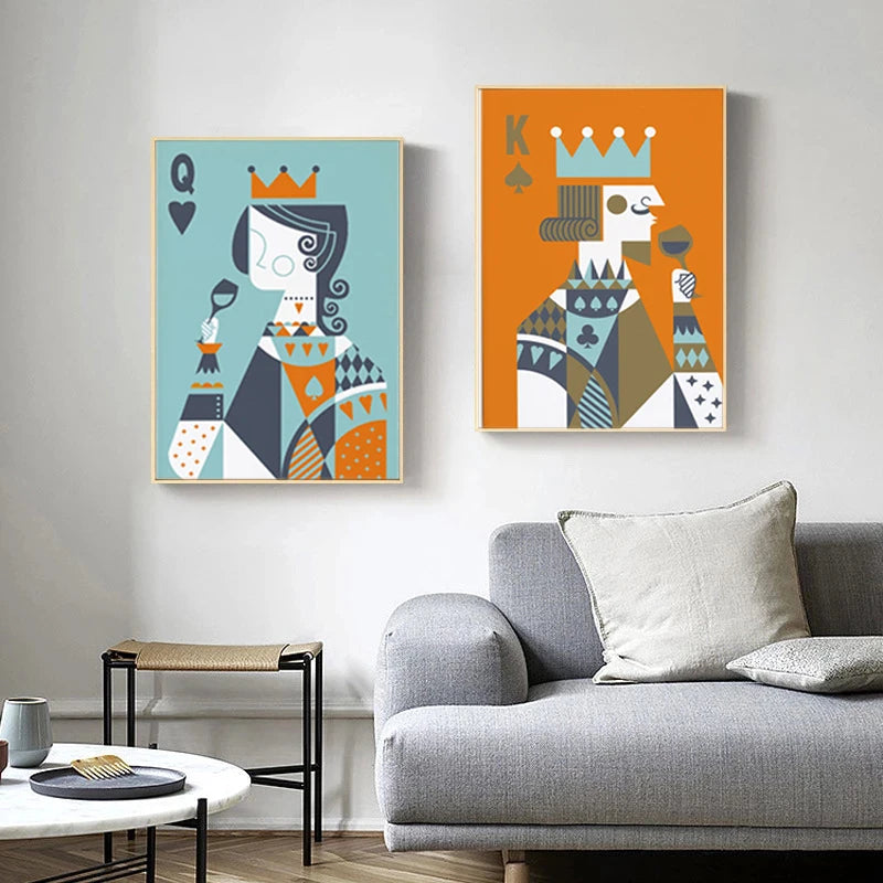 Nordic Posters Prints Abstract Poker King and Queen Cartoon Figure Wall Art Canvas Paintings for Living Room Home Decoration - NICEART