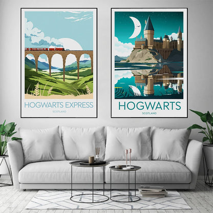 Movie Hogwart Castle Posters and Prints Castle Lake Sun Canvas Painting Abstract Pictures For Kid Room Home Decoration Wall Art - NICEART