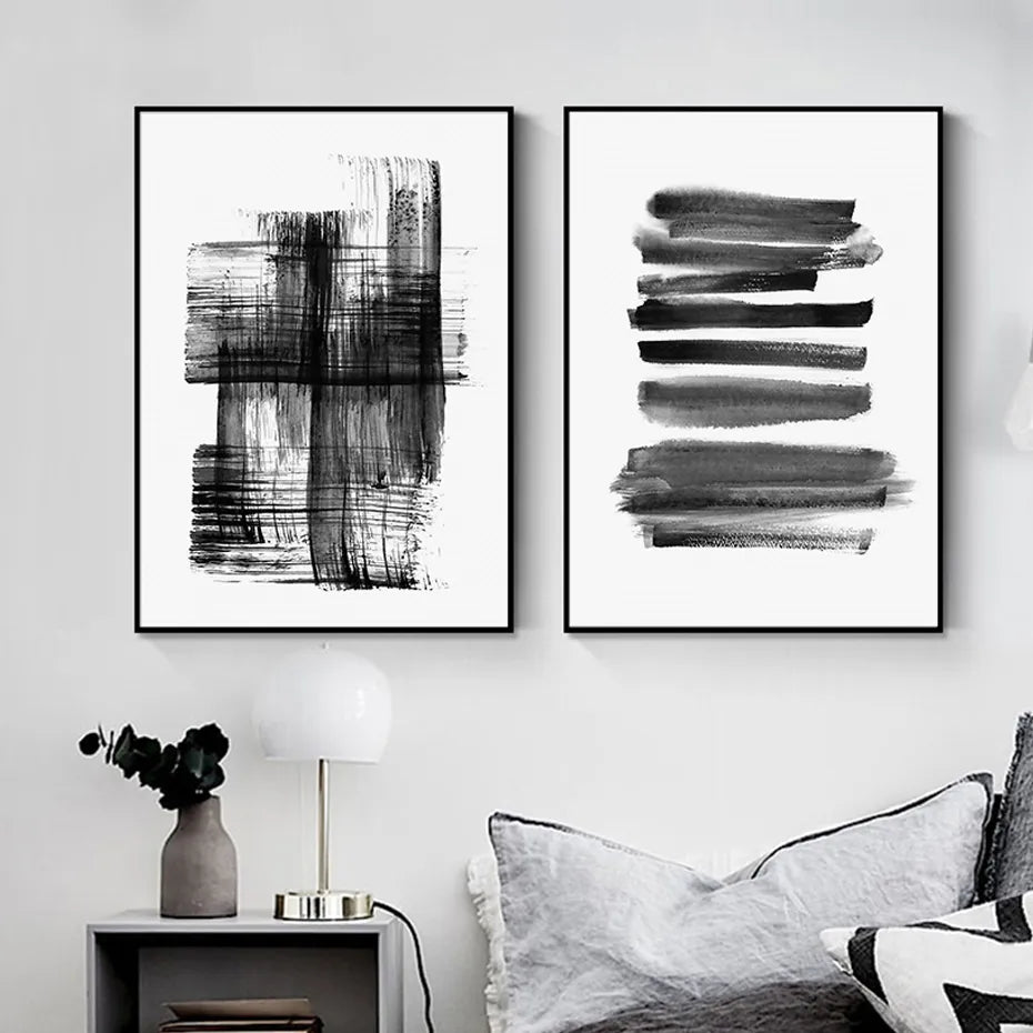 Abstract Brush Strokes Black and White Ink Canvas Printing Paintings Posters Wall Art Pictures for Living Room Home Decoration - niceart