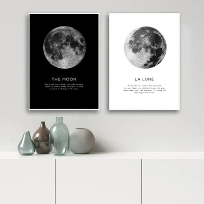 The Moon Quotes Canvas Poster Black And White Wall Art Print Planet Painting Nordic Pictures Modern Home Living Room Decoration - NICEART