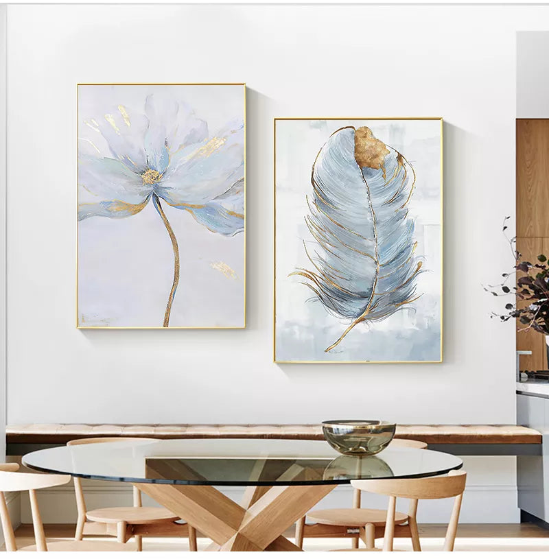 Scandinavian Flower Canvas Art Abstract Painting Print Feather Decoration Picture for Living Room Nordic Home Decor Wall Poster - NICEART