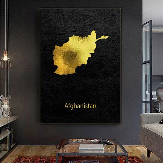 Golden Map Art Afghanistan Canvas Painting Mural Art Prints Wall Poster Nordic Wall Pictures Living Room Decoration Cuadros - NICEART