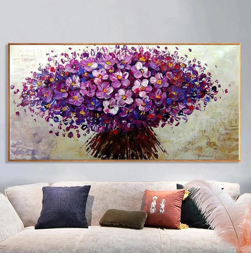 Nordic Abstract Blue Flowers Oil Painting on Canvas Wall Art Posters Prints Wall Pictures for Living Room Home Cuadros Decor - NICEART