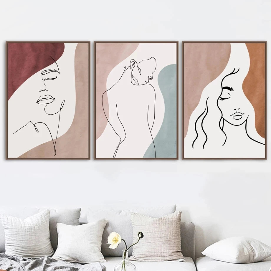 Line Drawing Body Wall Art Abstract Poster Print Flower Girl Retro Canvas Painting Decoration Living Room Home Wall Pictures - NICEART