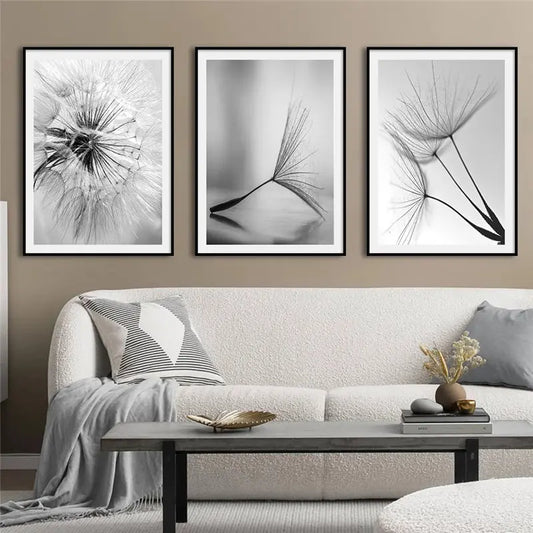 Black White Dandelion Flower Canvas Poster Nature Plant Nordic Print Botanical Wall Art Painting Abstract Picture Room Decoation - NICEART