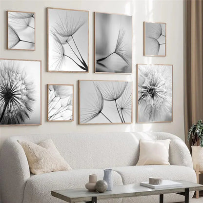 Black White Dandelion Flower Canvas Poster Nature Plant Nordic Print Botanical Wall Art Painting Abstract Picture Room Decoation - NICEART