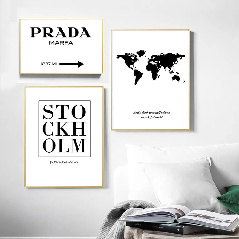 Minimalist Wall Art Painting Nordic Black And White Canvas Poster World Map Art Print  Wall Pictures Living Room Home Decor - NICEART