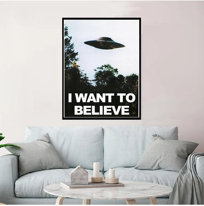 I WANT TO BELIEVE - The X Files Art Silk Or Canvas  UFO TV Series  Print Canvas Painting Decorative Picture Home Decor - niceart