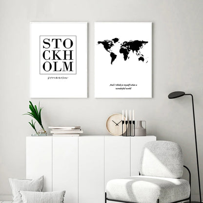 Minimalist Wall Art Painting Nordic Black And White Canvas Poster World Map Art Print  Wall Pictures Living Room Home Decor - NICEART
