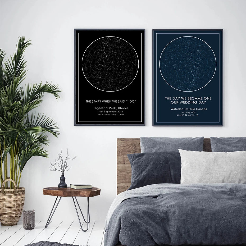 Custom Star Map Night Sky Canvas Painting Wedding Gift Constellation Nursery Wall Art Poster Print Pictures Bedroom Home Decor - niceart