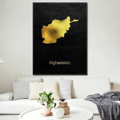 Golden Map Art Afghanistan Canvas Painting Mural Art Prints Wall Poster Nordic Wall Pictures Living Room Decoration Cuadros - NICEART