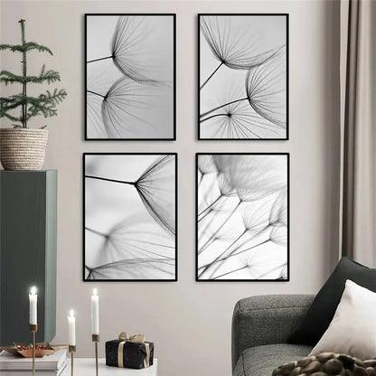 Black White Dandelion Flower Canvas Poster Nature Plant Nordic Print Botanical Wall Art Painting Abstract Picture Room Decoation - NICEART