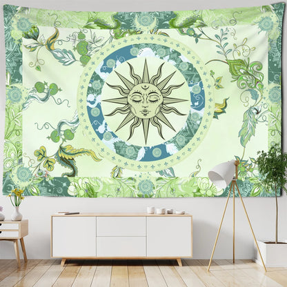 Burning Sun Tapestry Wall Hanging Flower Vine Retro Mysterious Hippie Bohemian Witchcraft Home Decor