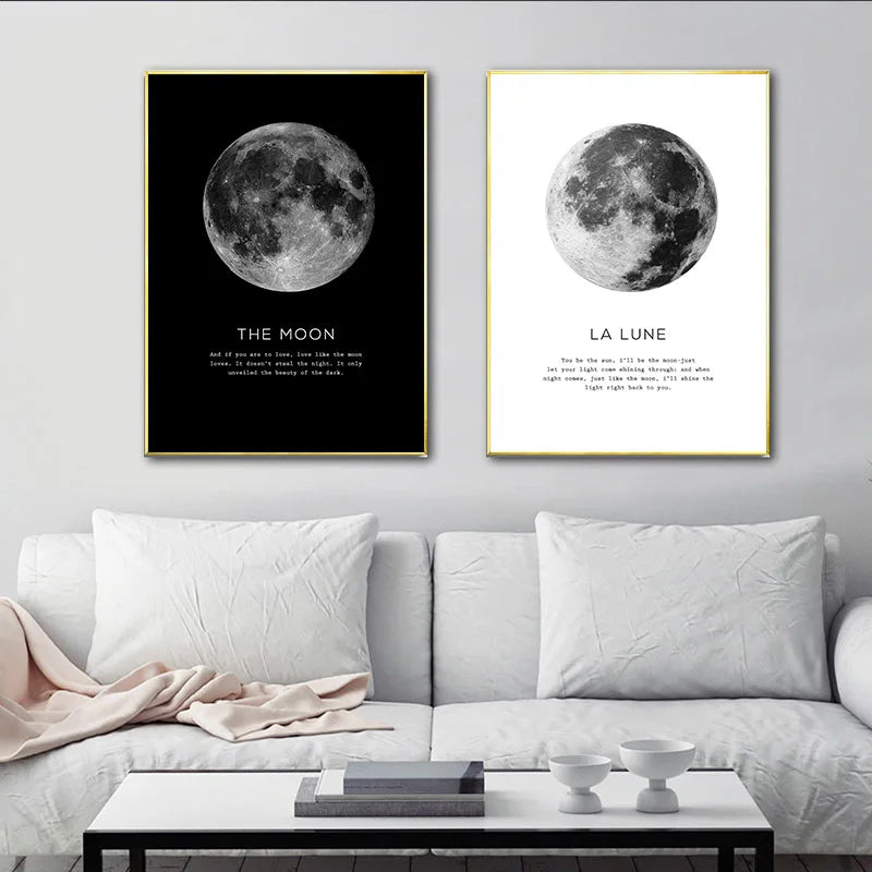 The Moon Quotes Canvas Poster Black And White Wall Art Print Planet Painting Nordic Pictures Modern Home Living Room Decoration - NICEART