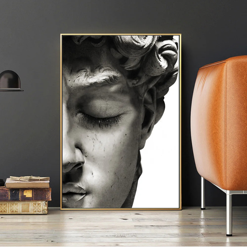 Black And White David Sculpture Canvas Paintings On The Wall Posters And Prints Portrait Wall Art Canvas Pictures Decor Cuadros - niceart