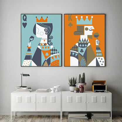 Nordic Posters Prints Abstract Poker King and Queen Cartoon Figure Wall Art Canvas Paintings for Living Room Home Decoration - NICEART