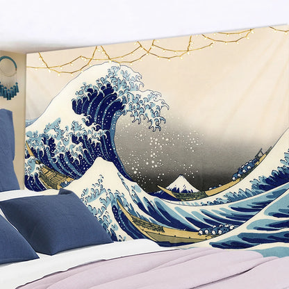 Japan Kanagawa Waves Printed Hanging Tapestry Sun Wall Hanging Tapestries Boho Bedspread Yoga Mat Blanket