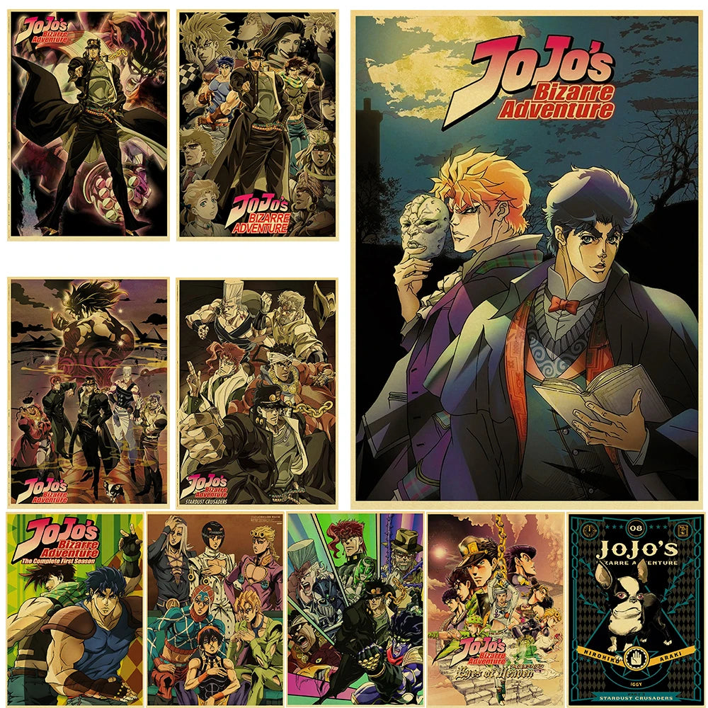 Anime JoJo's Bizarre Adventure JOJO Poster Action Anime Retro Poster Painting Wall Art for Living Room /Bar /Cafe Room Decor - NICEART