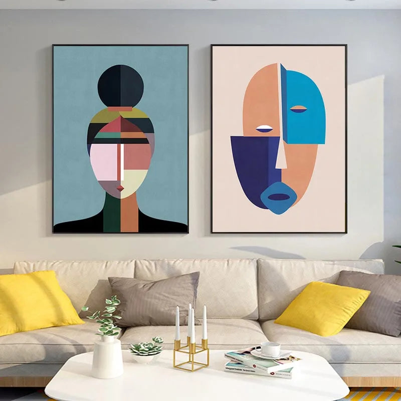 Abstract Face Wall Canvas Geometric Color Block Posters and Prints Wall Art Pictures for Modern Room Living Room Home Decoration - NICEART