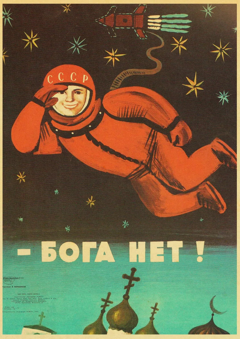 Vintage Russian Propaganda Poster The Space Race Retro USSR  Posters and Prints Kraft Paper Wall Art Home Room Decor - NICEART