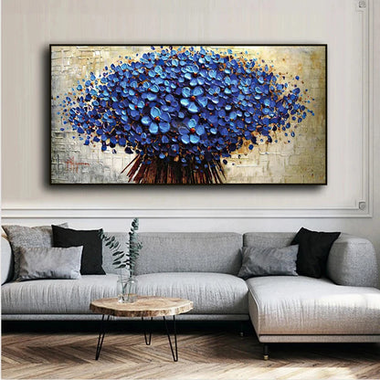 Nordic Abstract Blue Flowers Oil Painting on Canvas Wall Art Posters Prints Wall Pictures for Living Room Home Cuadros Decor - NICEART