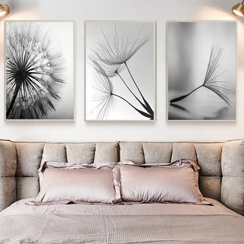 Black White Dandelion Flower Canvas Poster Nature Plant Nordic Print Botanical Wall Art Painting Abstract Picture Room Decoation - NICEART