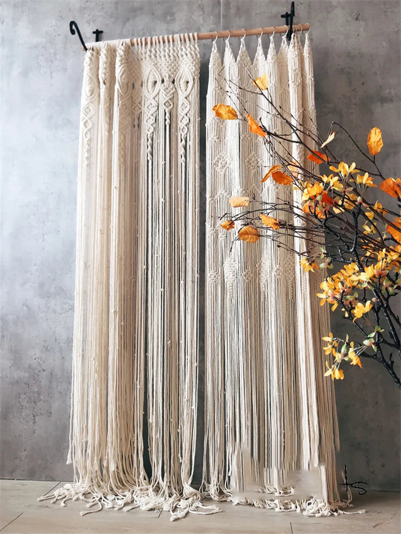 Hand-woven Macrame Cotton Door Curtain Tapestry Wall Hanging Art Tapestry Boho Decoration Bohemia Wedding Backdrop Tapestry