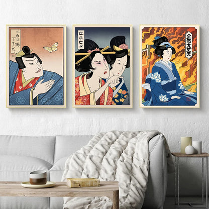 Home Decor Prints Painting Pictures Wall Art Geisha Japanese Samurai Cat Modular Nordic Canvas Poster Modern Bedside Background - niceart