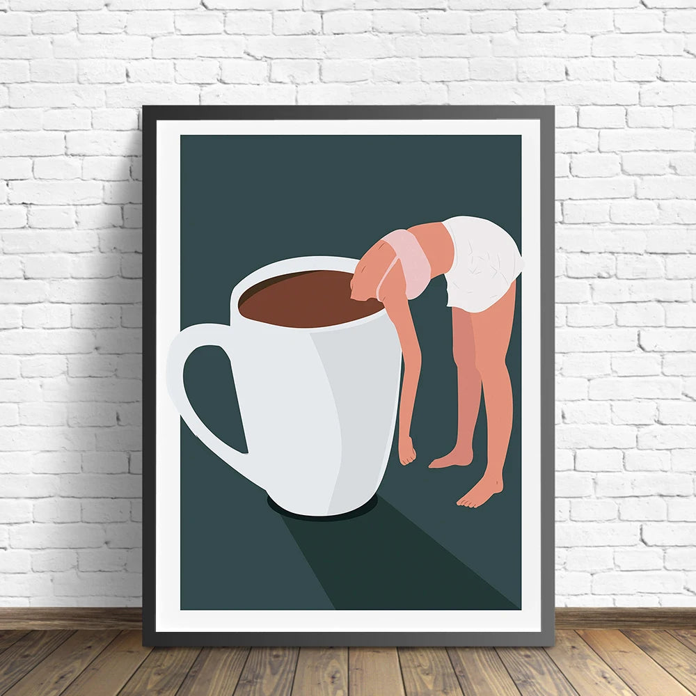 Funny Wall Art Canvas Painting Nordic Coffee Cups Coffee Lover Kitchen Posters And Prints Wall Pictures For Bathroom Home Decor - niceart