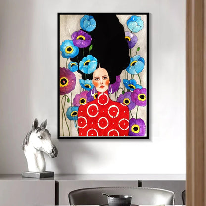 Abstract Flowers Girl Hair Wall Art Canvas Painting Bird Nordic Poster Art Prints Wall Pictures For Living Room Vintage Unframed - niceart