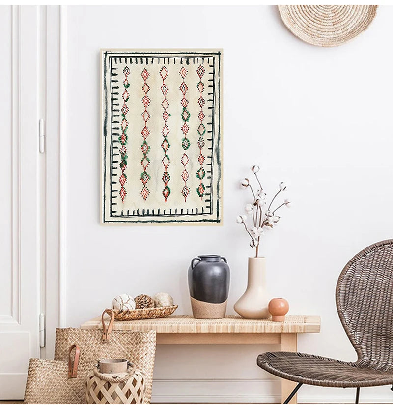 Moroccan Rug Art Painting Boho Wall Pictures , Abstract Neutral Eclectic Canvas Art Prints Home Bohemia Poster Wall Decor - NICEART